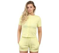 janisramone® Co Ord Sets for Women, Ribbed Short Sleeve Crew Neck Button Down Cropped Top With Drawstring Elasticated Waist Shorts, 2 Pcs Lounge Wear Sets for Women UK