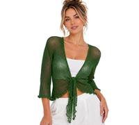 janisramone® Cropped Bolero Shrugs for Women Fine Double Knit Tie Front Top