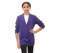 janisramone® Girls Boys Long Sleeve Fine Knitted Cardigan, Kids 4 Button V Neck Jumper with Two Front Pockets, Plain Casual Wear Sweater, School Cardigans for Girls and Boys Purple