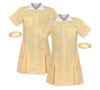 janisramone® Girls Gingham School Dress, Pack of 2 Short Sleeve Check Print Summer Dress, Zip Up Pleated School Uniform Girls with Side Pockets and Hair Bobble, Ages 3-18 Yellow