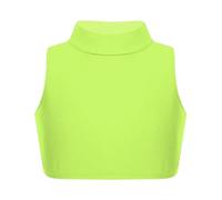 janisramone® Girl's Gymnastics Crop Tops, Girls Kids Plain Sleeveless Crop Top Turtle Neck, Girl s Running Vest Yoga Sports Summer Dance top Neon Yellow
