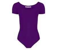 janisramone Girls Gymnastics Leotard Short Sleeve Bodysuit Kids Stretchy Skinny Plain Microfibre Ballet Dance Wear