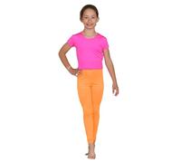 janisramone® Girls Leggings, Kids Plain Elasticated Waist Full Length Soft Gymnastics Sports Leggings, Comfortable and Stretchy Girls Activewear Neon Orange
