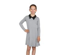 janisramone® Girls Peter Pan Collar Dress, Long Sleeve Halloween Swing Dress, Flared Plain Peter Pan Party Dresses, World Book Day Costumes for Girls Age 5-13 Years Grey