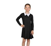janisramone® Girls Peter Pan Collar Dress, Long Sleeve Halloween Swing Dress, Flared Plain Peter Pan Party Dresses, World Book Day Costumes for Girls Age 5-13 Years Black