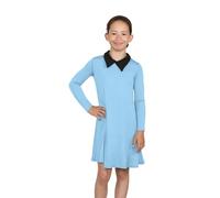 janisramone® Girls Peter Pan Collar Dress, Long Sleeve Halloween Swing Dress, Flared Plain Peter Pan Party Dresses, World Book Day Costumes for Girls Age 5-13 Years Sky Blue