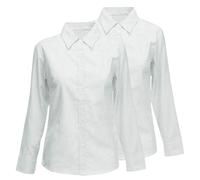 janisramone® Girls School Shirts, Pack of 2 Collared Long Sleeve Shirt, Button Down Blouse with Cuffed Sleeves, School Uniform Plain Shirt Kids Ages 3-15 White