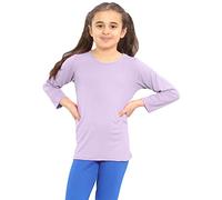 janisramone® Girls' School Shirts - Stretchy & Comfortable Round Neck Pastel Colors T-Shirts - Casual Long Sleeve Tops Lilac