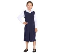 janisramone® Girls School Uniform Sleeveless Pinafore Dress, Plain Round Neck Zip Closure Pleated Dress, Stylish Pinafore Dresses with Heart Pockets, School Uniform Girls, Ages 2-16 Navy