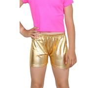 janisramone® Girls Shiny Metallic Shorts Hot Pants, Kids Plain Skinny Short for Party, Dance, Nightclub, Competitions, Cheerleading, Booty Shorts Bottoms Hot Pants Gold
