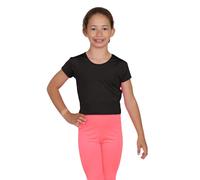 janisramone® Girls Short Sleeve Tee Shirts, Stretchy Microfiber Round Neck Crop Tops for Girls, Plain Summer Top, Kids Running Yoga Playing Active Sports Wear Cropped T-Shirt Black
