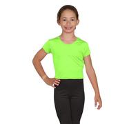 janisramone® Girls Short Sleeve Tee Shirts, Stretchy Microfiber Round Neck Crop Tops for Girls, Plain Summer Top, Kids Running Yoga Playing Active Sports Wear Cropped T-Shirt Neon Green