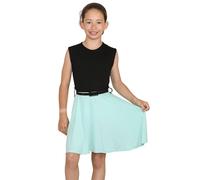 janisramone Girls Sleeveless Skater Dress Kids Contrast Panel Belted Flared Summer Party Top 5-13 Years Black-Aqua