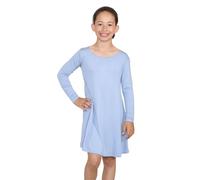 janisramone Girls Swing Dress Pastel Plain Kids Long Sleeve Skater Flared A Line Party Mini Dress 5-13 Years Sky Blue