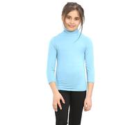 janisramone Girls Turtle Polo Neck T-Shirt Pastel Plain Boys Kids Long Sleeve Stretchy Tee Casual Summer Top Sky Blue