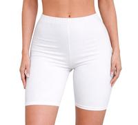 janisramone® Gym Shorts for Women, Plain Elasticated Waist Over Knee White Black Womens Shorts, Stretchy Fit Yoga Sports Running Cycling Short Women Activewear, Size XS-3XL
