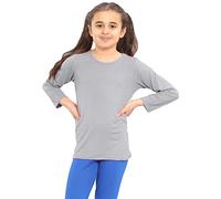 janisramone® Kids Casual T Shirts Top, Breathable Viscose Blend Boys Long Sleeve T-Shirt, Stylish Round Neck Girls School Tops, Stretchy Boys Girls Long Sleeve Top, Shirts Size 2-13 Years Grey
