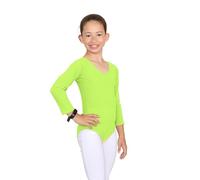 janisramone® Kids Gymnastics Leotards for Girls, Long Sleeve Leotards for Girls for Gymnastics and Dancing, Microfibre Girls' Gymnastics Leotards Ballet Leotard for Girls Aged 3-13 Years Neon Yellow