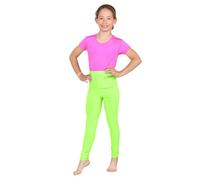 janisramone® Kids Leggings Microfiber Soft Gym Leggings Unisex Plain Skinny Stretchy Underlayer Dance Girls Tights School Trousers for Girls and Boys Neon Green