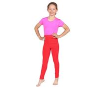 janisramone® Kids Leggings Microfiber Soft Gym Leggings Unisex Plain Skinny Stretchy Underlayer Dance Girls Tights School Trousers for Girls and Boys Red