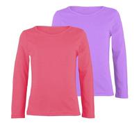 janisramone® Kids Long Sleeve T Shirt, Pack of 2 Plain Round Neck Boys Long Sleeve T Shirt, Comfortable Girls School Shirts, Stretchy Girls Tops and Boys Sports Top, Basic Summer Top