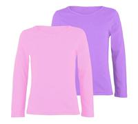 janisramone® Kids Long Sleeve T Shirt, Pack of 2 Plain Round Neck Boys Long Sleeve T Shirt, Comfortable Girls School Shirts, Stretchy Girls Tops and Boys Sports Top, Basic Summer Top