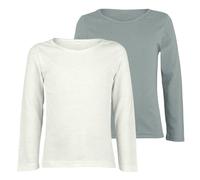janisramone® Kids Long Sleeve T Shirt, Pack of 2 Plain Round Neck Boys Long Sleeve T Shirt, Comfortable Girls School Shirts, Stretchy Girls Tops and Boys Sports Top, Basic Summer Top White - Grey
