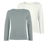janisramone® Kids Long Sleeve T Shirt, Pack of 2 Plain Round Neck Boys Long Sleeve T Shirt, Comfortable Girls School Shirts, Stretchy Girls Tops and Boys Sports Top, Basic Summer Top Grey - White