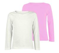 janisramone® Kids Long Sleeve T Shirt, Pack of 2 Plain Round Neck Boys Long Sleeve T Shirt, Comfortable Girls School Shirts, Stretchy Girls Tops and Boys Sports Top, Basic Summer Top