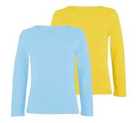 janisramone® Kids Long Sleeve T Shirt, Pack of 2 Plain Round Neck Boys Long Sleeve T Shirt, Comfortable Girls School Shirts, Stretchy Girls Tops and Boys Sports Top, Basic Summer Top