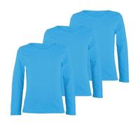 janisramone® Kids Plain T Shirt, Pack of 3 Basic Round Neck Boys Long Sleeve T Shirt, Stretchy Girls School Shirts, Casual Girls and Boys Sports Top, Comfortable Summer Top Turquoise
