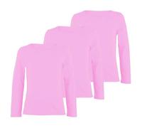 janisramone® Kids Plain T Shirt, Pack of 3 Basic Round Neck Boys Long Sleeve T Shirt, Stretchy Girls School Shirts, Casual Girls and Boys Sports Top, Comfortable Summer Top Baby Pink