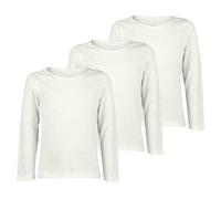 janisramone® Kids Plain T Shirt, Pack of 3 Basic Round Neck Boys Long Sleeve T Shirt, Stretchy Girls School Shirts, Casual Girls and Boys Sports Top, Comfortable Summer Top White