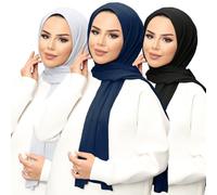 janisramone® Ladies head Scarf, Pack of 3 Plain Jersey Hijab, Muslim Soft Stretchy Scarf for Women UK, Modern Ladies Scarves, Prayer Wrap Hijabs, Stylish Gift Scarves for Women