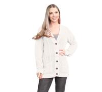 janisramone® Ladies Long Sleeve Cardigans, V Neck Button up Cable Knit Cardigan Women, Knitwear Women, Warm Chunky Cardigans for Women UK, Grandad Winter Jumper Top Cream