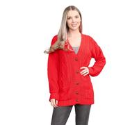 janisramone® Ladies Long Sleeve Cardigans, V Neck Button up Cable Knit Cardigan Women, Knitwear Women, Warm Chunky Cardigans for Women UK, Grandad Winter Jumper Top Red
