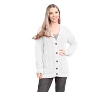 janisramone® Ladies Long Sleeve Cardigans, V Neck Button up Cable Knit Cardigan Women, Knitwear Women, Warm Chunky Cardigans for Women UK, Grandad Winter Jumper Top White