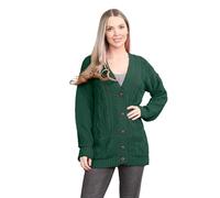 janisramone® Ladies Long Sleeve Cardigans, V Neck Button up Cable Knit Cardigan Women, Knitwear Women, Warm Chunky Cardigans for Women UK, Grandad Winter Jumper Top Green