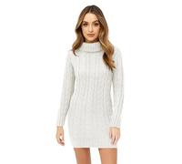 janisramone® Ladies Polo Neck Cable Knit Jumper Dress, Mini Bodycon Pullover, Long Sleeve Turtleneck Womens Sweater, Winter Knitted Casual & Party Wear Cream