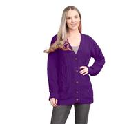 janisramone® Long Sleeve Chunky Cardigans for Women UK, V Neck Button Up Cable Knit Women's Cardigans, Warm Winter Long Ladies Jumpers Top for Casual and Daily Knitwear Cardigan Purple