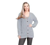 janisramone® Long Sleeve Chunky Cardigans for Women UK, V Neck Button Up Cable Knit Women's Cardigans, Warm Winter Long Ladies Jumpers Top for Casual and Daily Knitwear Cardigan Silver Grey