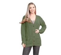 janisramone® Long Sleeve Chunky Cardigans for Women UK, V Neck Button Up Cable Knit Women's Cardigans, Warm Winter Long Ladies Jumpers Top for Casual and Daily Knitwear Cardigan Khaki