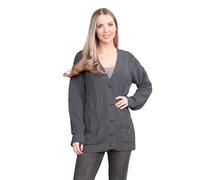 janisramone® Long Sleeve Chunky Cardigans for Women UK, V Neck Button Up Cable Knit Women's Cardigans, Warm Winter Long Ladies Jumpers Top for Casual and Daily Knitwear Cardigan Charcoal