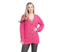 janisramone® Long Sleeve Chunky Cardigans for Women UK, V Neck Button Up Cable Knit Women's Cardigans, Warm Winter Long Ladies Jumpers Top for Casual and Daily Knitwear Cardigan Fuschia