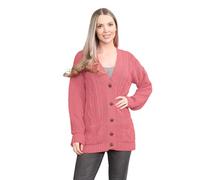 janisramone® Long Sleeve Chunky Cardigans for Women UK, V Neck Button Up Cable Knit Women's Cardigans, Warm Winter Long Ladies Jumpers Top for Casual and Daily Knitwear Cardigan Coral