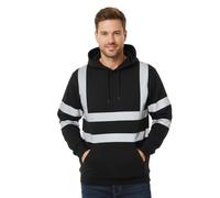 janisramone® Mens Hi Vis Reflective Visibility Hoody Contrast Patch Fleece Sweatshirt Work Hoodie Jacket, Mens Fleece Jackets Full Zip, Hi Viz Work Hoodies for Men, Pullover Work Jumpers for Men UK