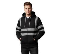 janisramone® Mens Hi Vis Reflective Visibility Hoody Contrast Patch Fleece Sweatshirt Work Hoodie Jacket, Mens Fleece Jackets Full Zip, Hi Viz Work Hoodies for Men, Pullover Work Jumpers for Men UK