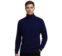 janisramone® Mens High Polo Roll Neck Jumper, Long Sleeve Cable Knitted Pullover Winter Jumpers for Men UK, Casual Turtle Neck Sweaters Navy