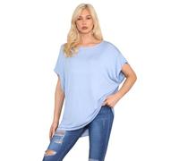 janisramone® Off The Shoulder Tops for Women, Plain Batwing Short Sleeve Oversized T Shirts for Women, Bardot Off Shoulder Top, Casual Baggy T Shirts, Party Wear Sky Blue