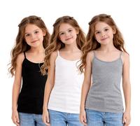 Janisramone® Pack of 3 Spaghetti Straps Tank Top for Girls, Kids Sleeveless Summer Vests Cami Top, Lightweight Base Layer Kids Workout Tank Tops, Plain Strappy Camisole T Shirt Vest Tops Girls Clothes